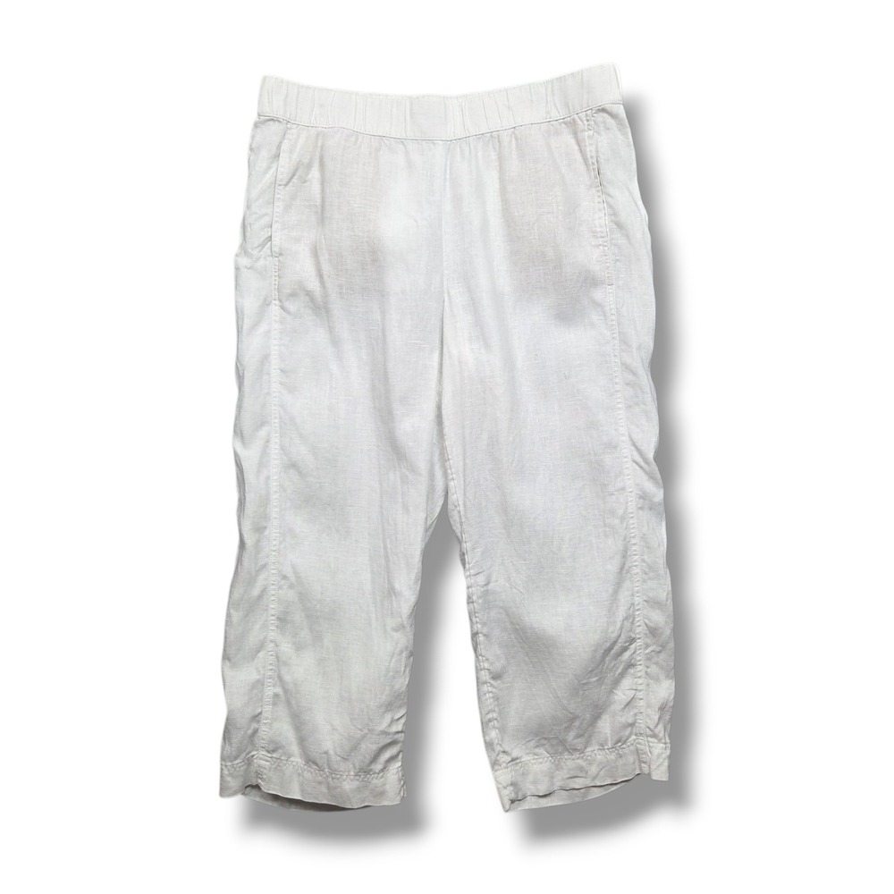 Pure Jill Linen Cropped Pants Womens Large White Pockets Pull On STAIN High Rise